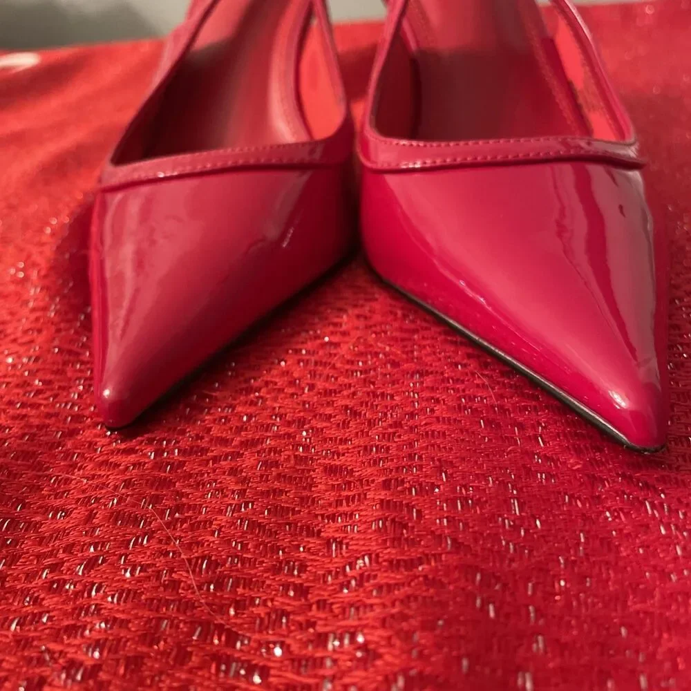 ASOS Design Red Patent Slingback Kitten Heels Pointed Toe Pumps 9 New